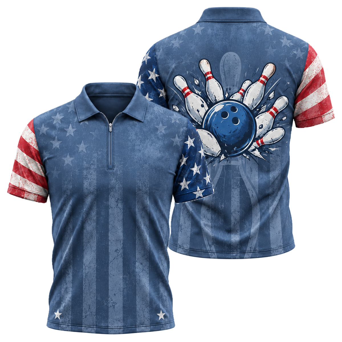 Slate Stripes Strike Quarter-Zip Polo in Royal & White