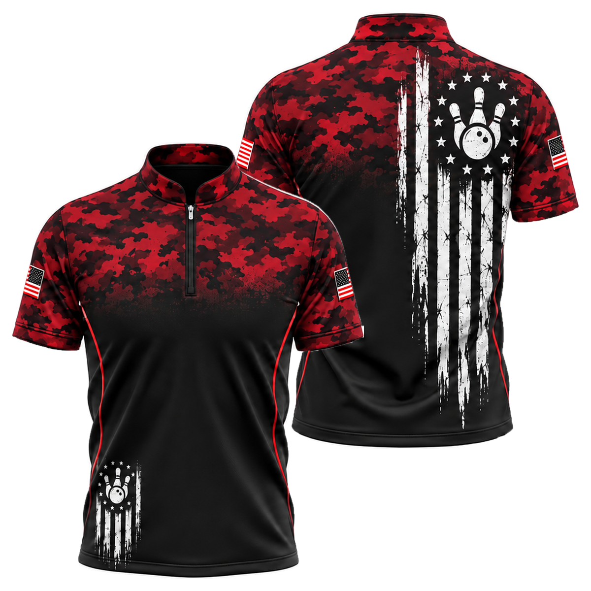 Camo Honor Flag Bowling Jersey in Black & Red