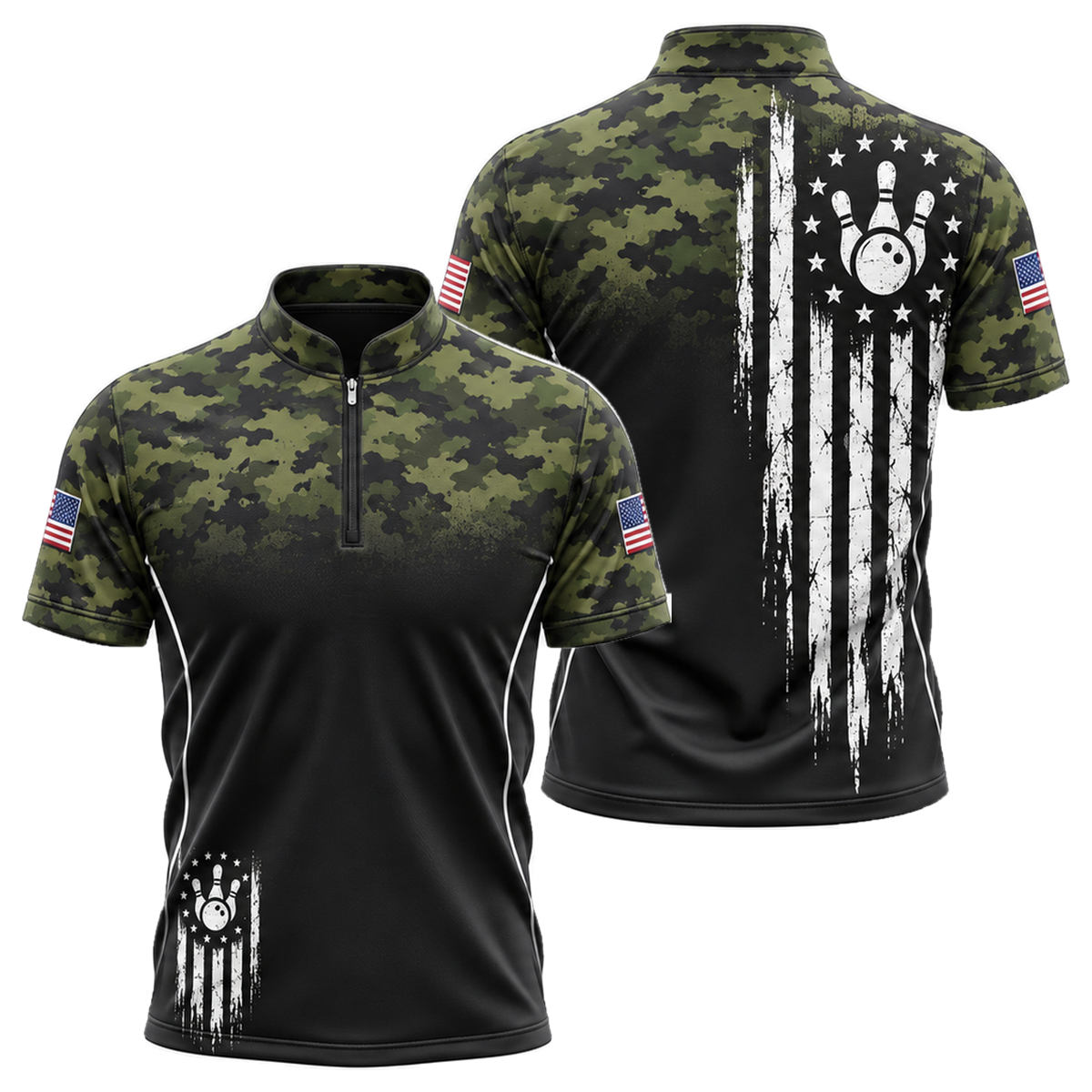 Camo Honor Flag Bowling Jersey in Green & Gold