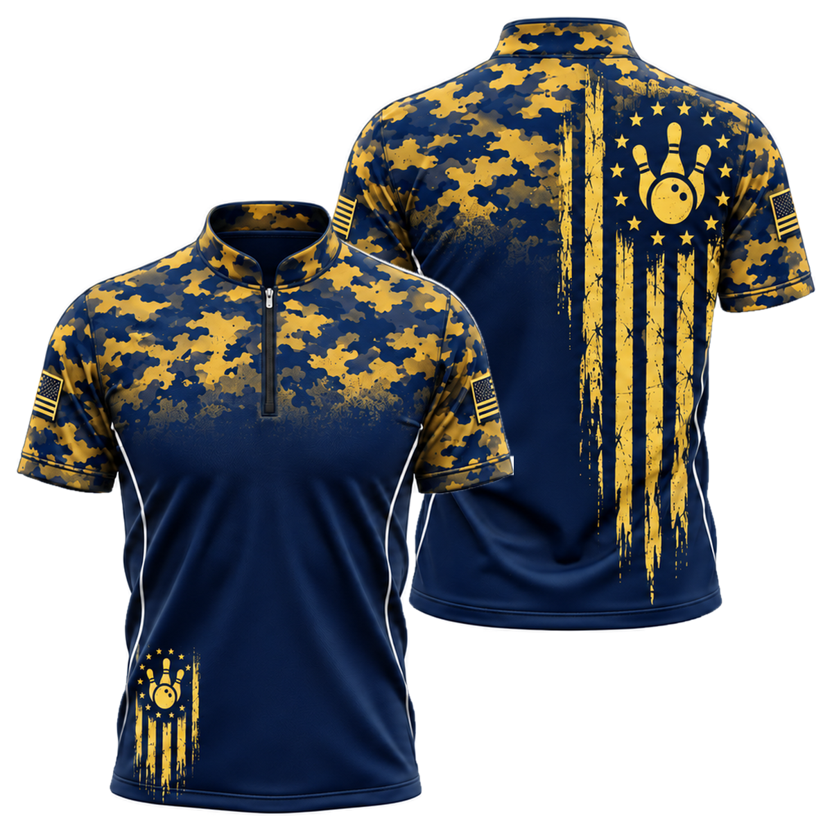 Camo Honor Flag Bowling Jersey in Navy & Gold