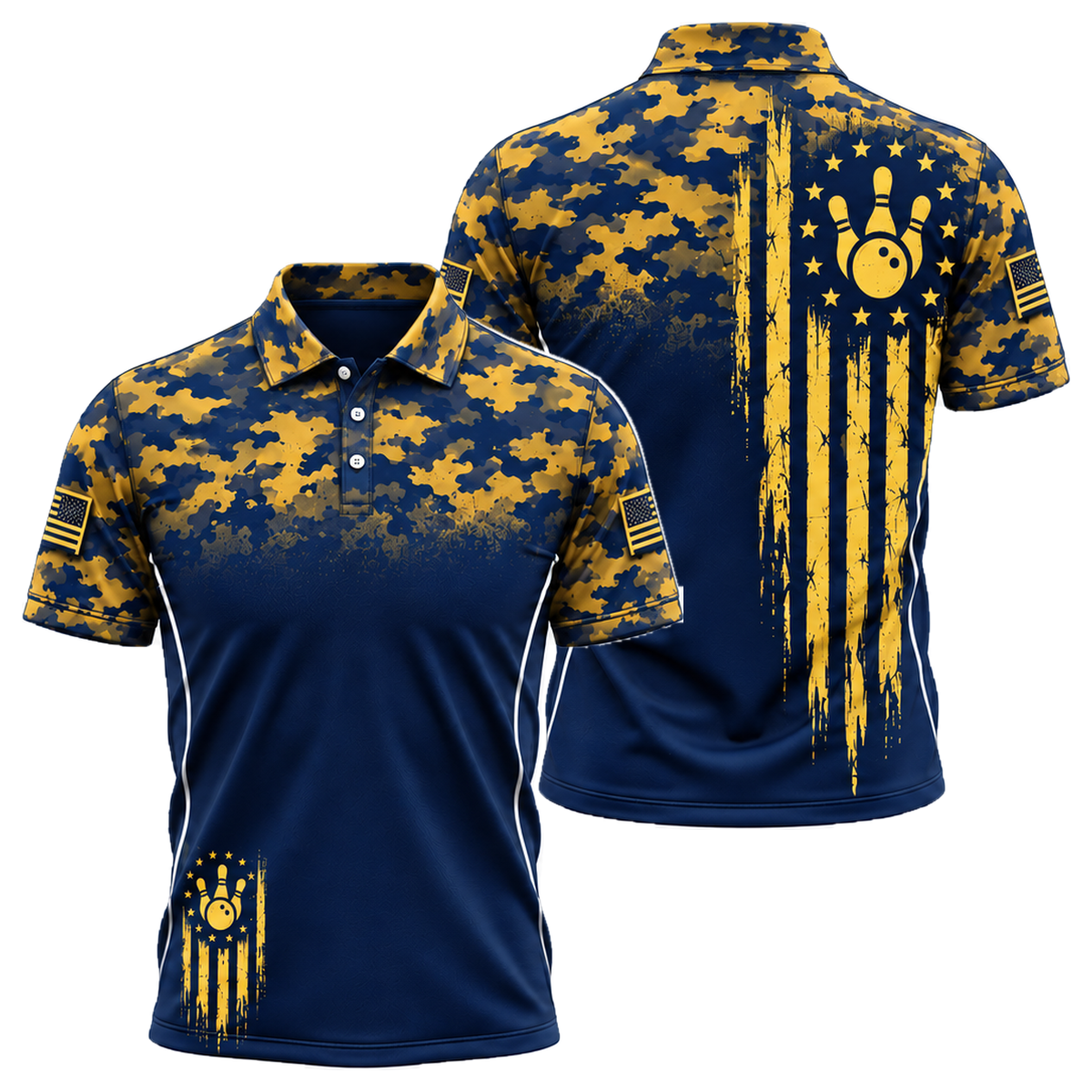 Camo Honor Flag Unisex Polo in Navy & Gold