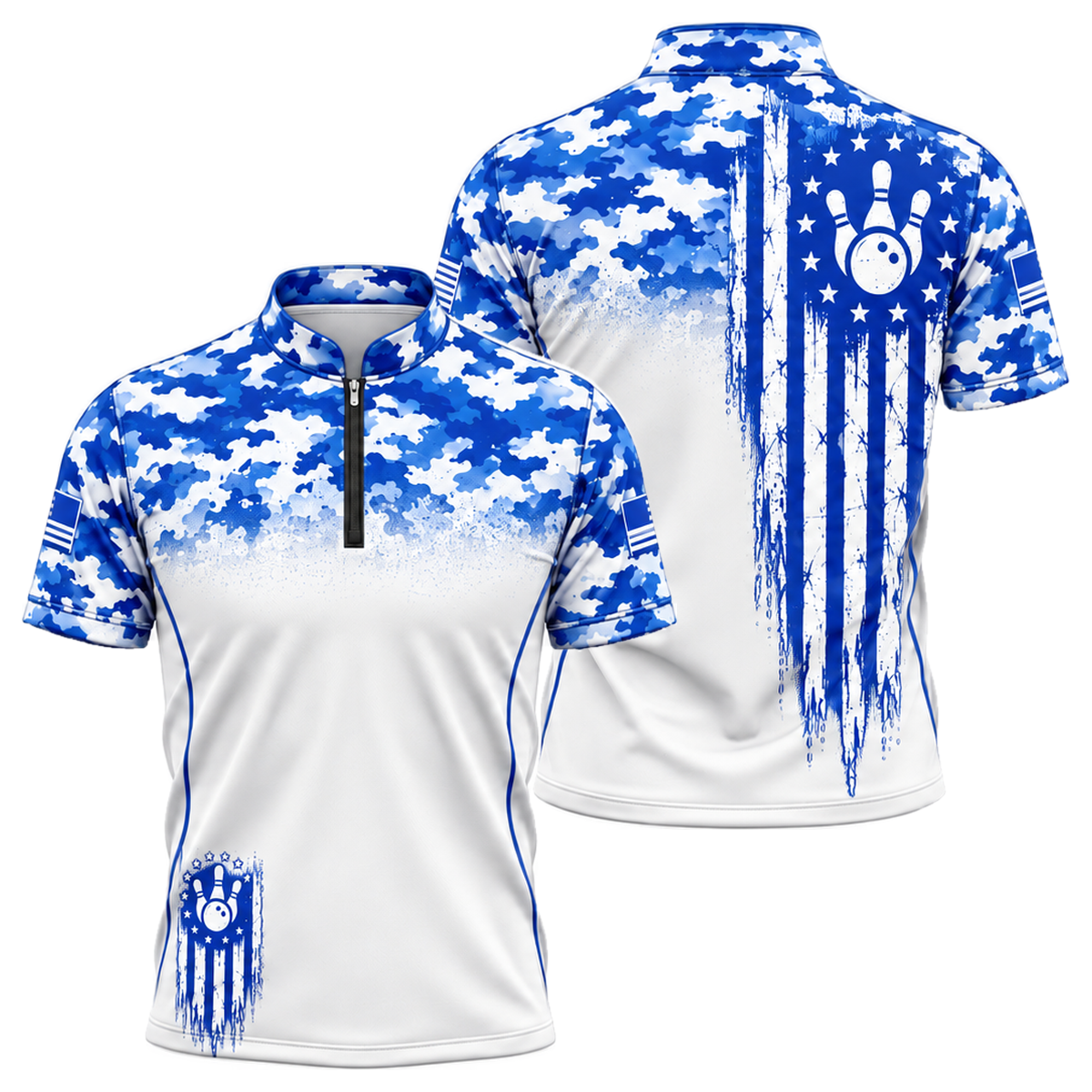 Camo Honor Flag Bowling Jersey in Royal & White