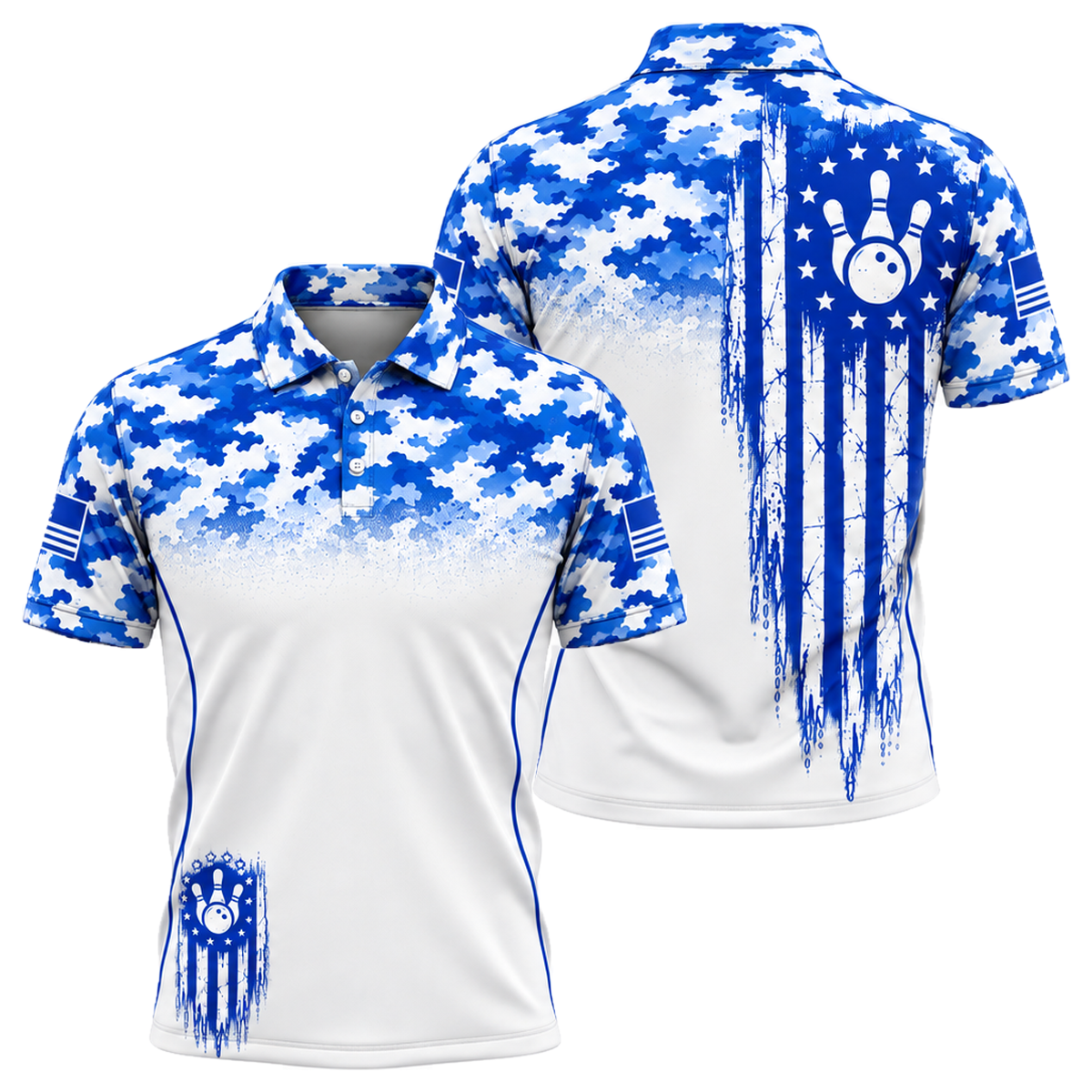 Camo Honor Flag Unisex Polo in Royal & White