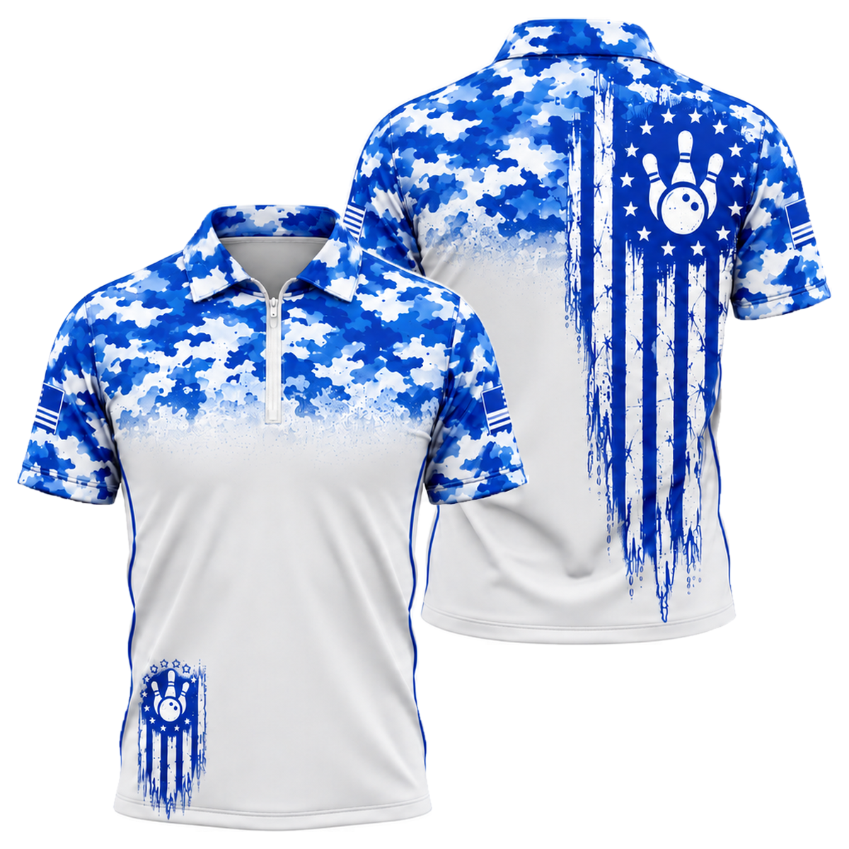 Camo Honor Flag Quarter-Zip Polo in Royal & White