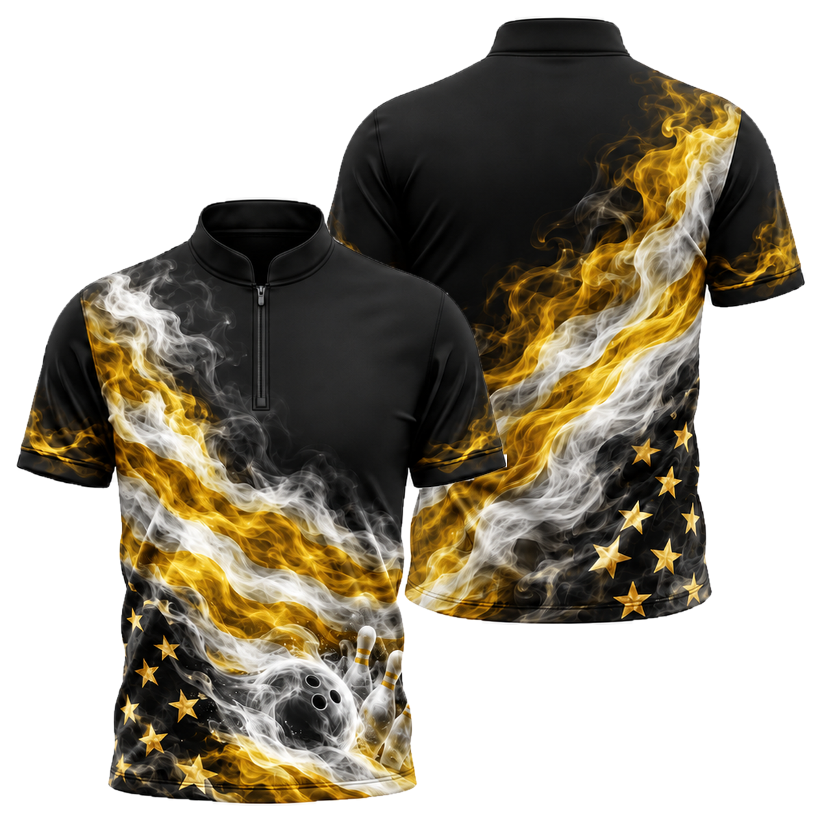 Smoke Glory Strike Bowling Jersey in Black & Gold
