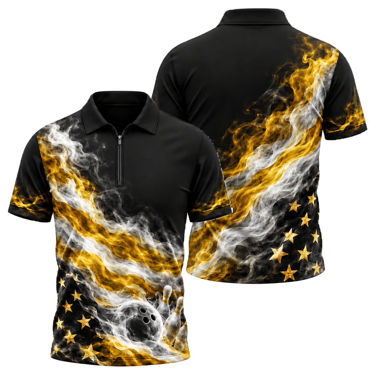 Smoke Glory Strike Quarter-Zip Polo in Black & Gold