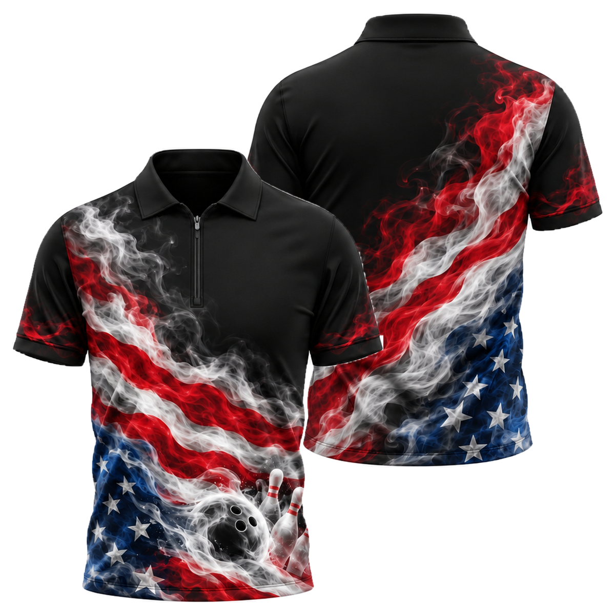 Smoke Glory Strike Quarter-Zip Polo in Black & Red