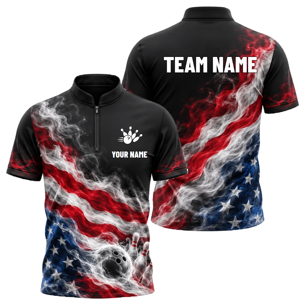 Smoke Glory Strike custom bowling shirt personalized with name and team name