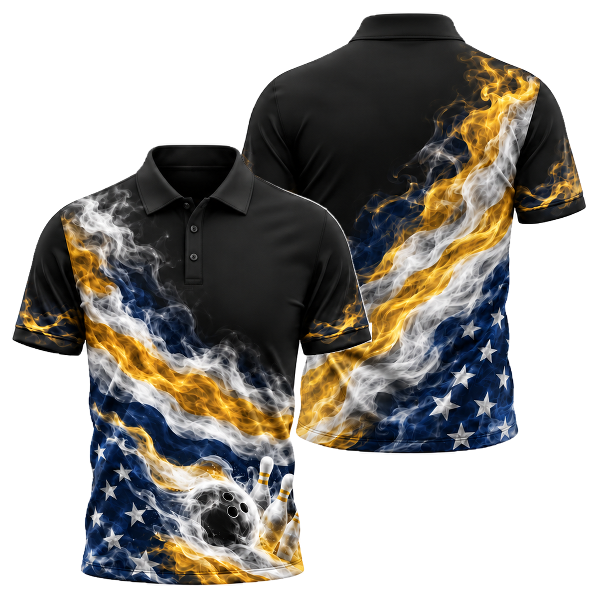 Smoke Glory Strike Unisex Polo in Navy & Gold