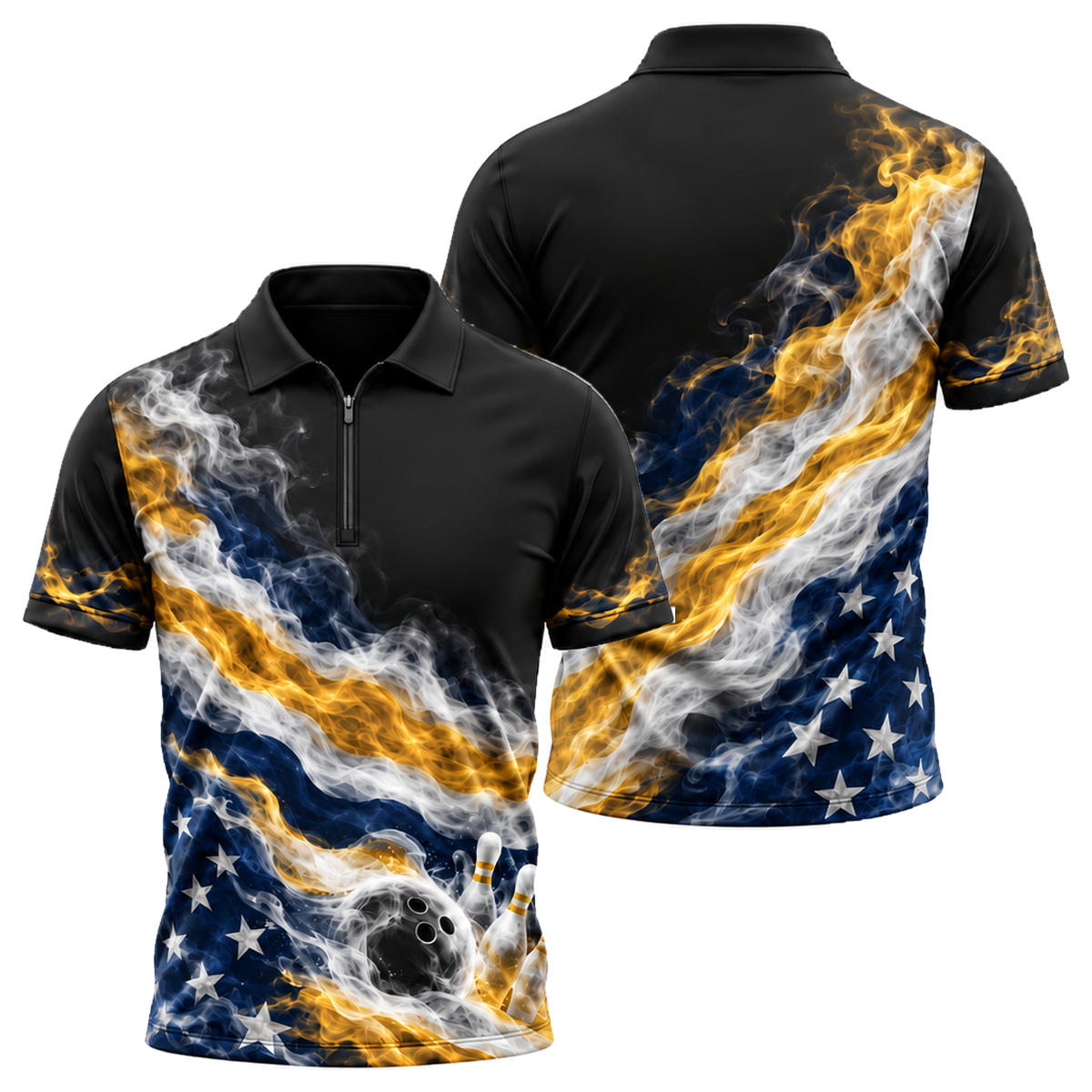 Smoke Glory Strike Quarter-Zip Polo in Navy & Gold