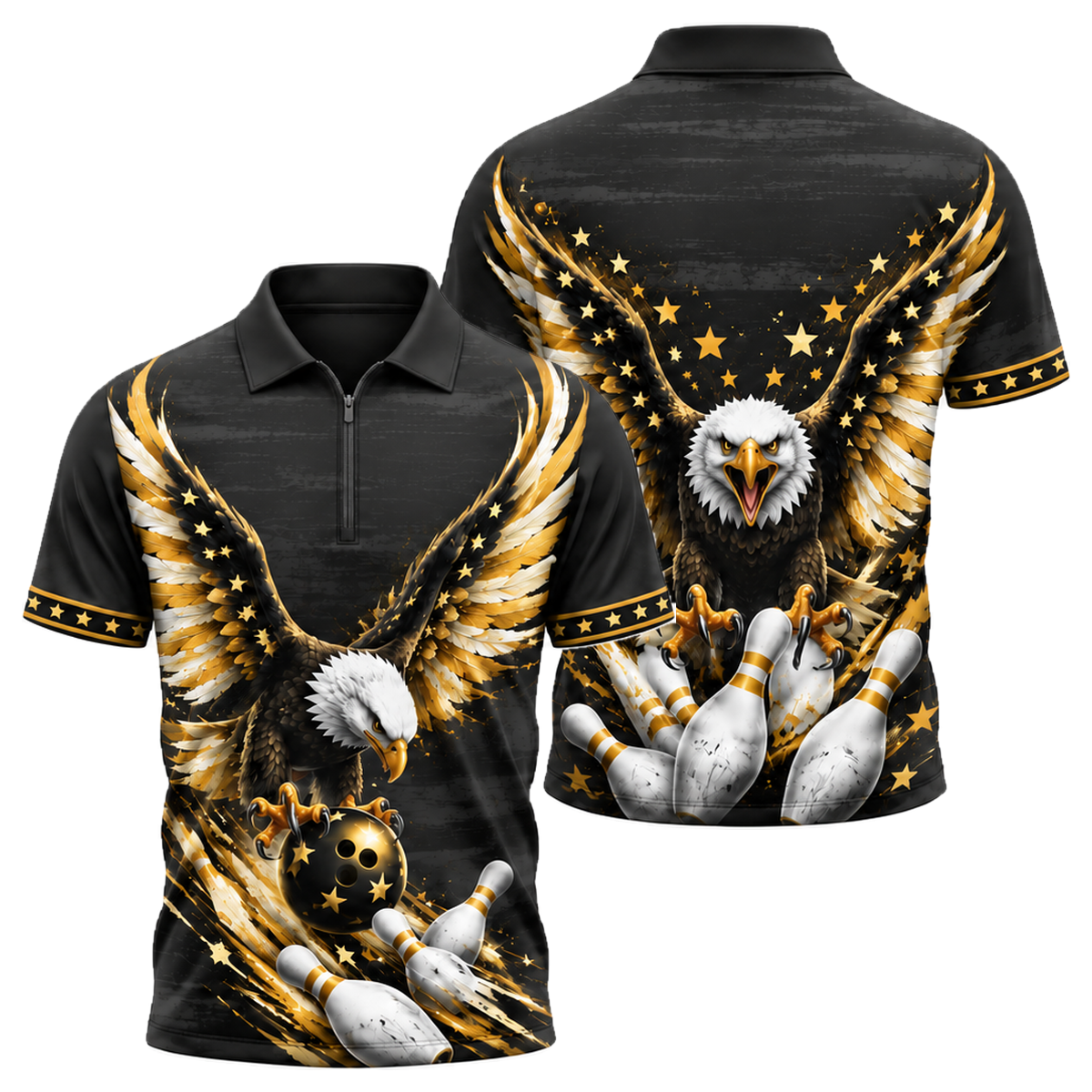 Freedom Talon Strike Quarter-Zip Polo in Black & Gold
