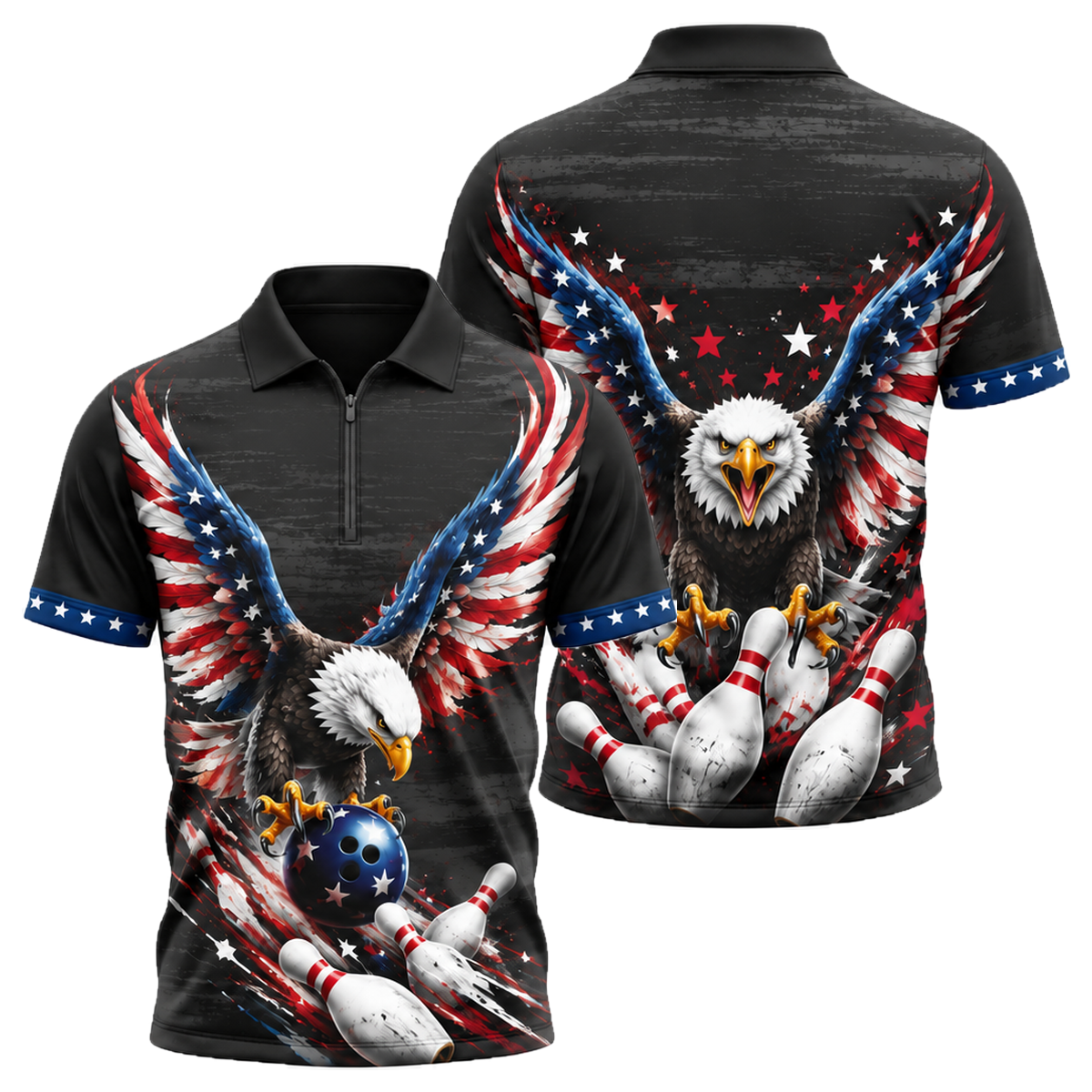 Freedom Talon Strike Quarter-Zip Polo in Black & Red