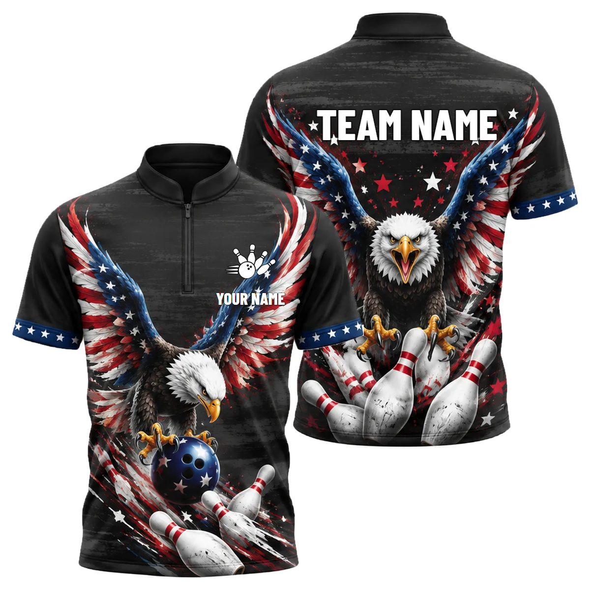 Freedom Talon Strike custom bowling shirt personalized with name and team name