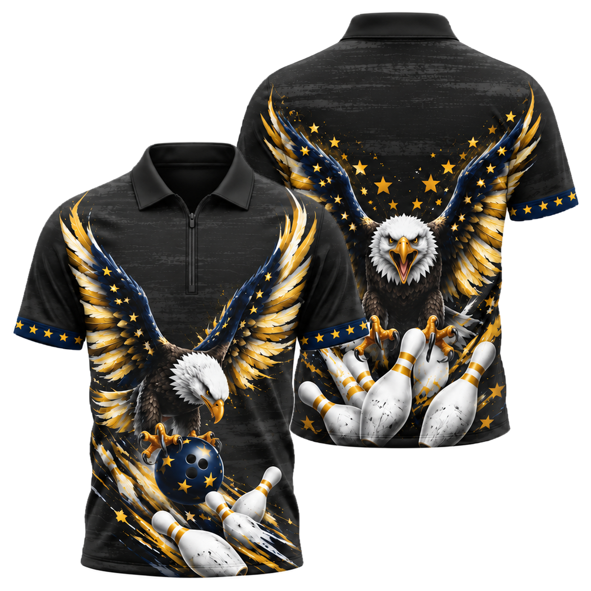 Freedom Talon Strike Quarter-Zip Polo in Navy & Gold