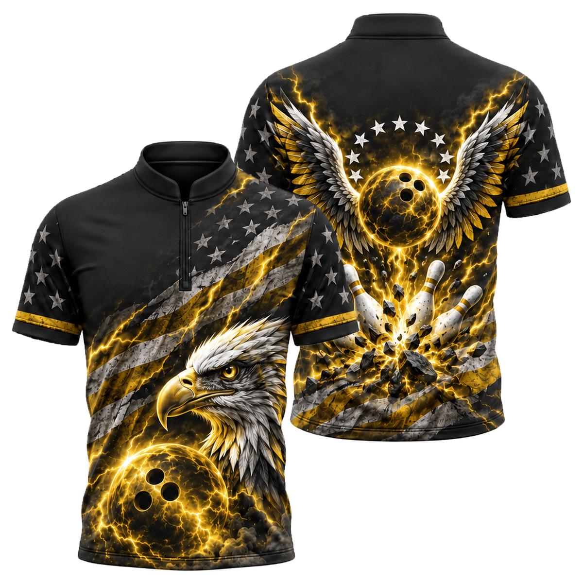 Liberty Lightning Eagle Bowling Jersey in Black & Gold