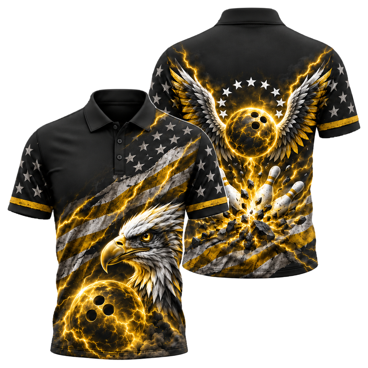 Liberty Lightning Eagle Unisex Polo in Black & Gold