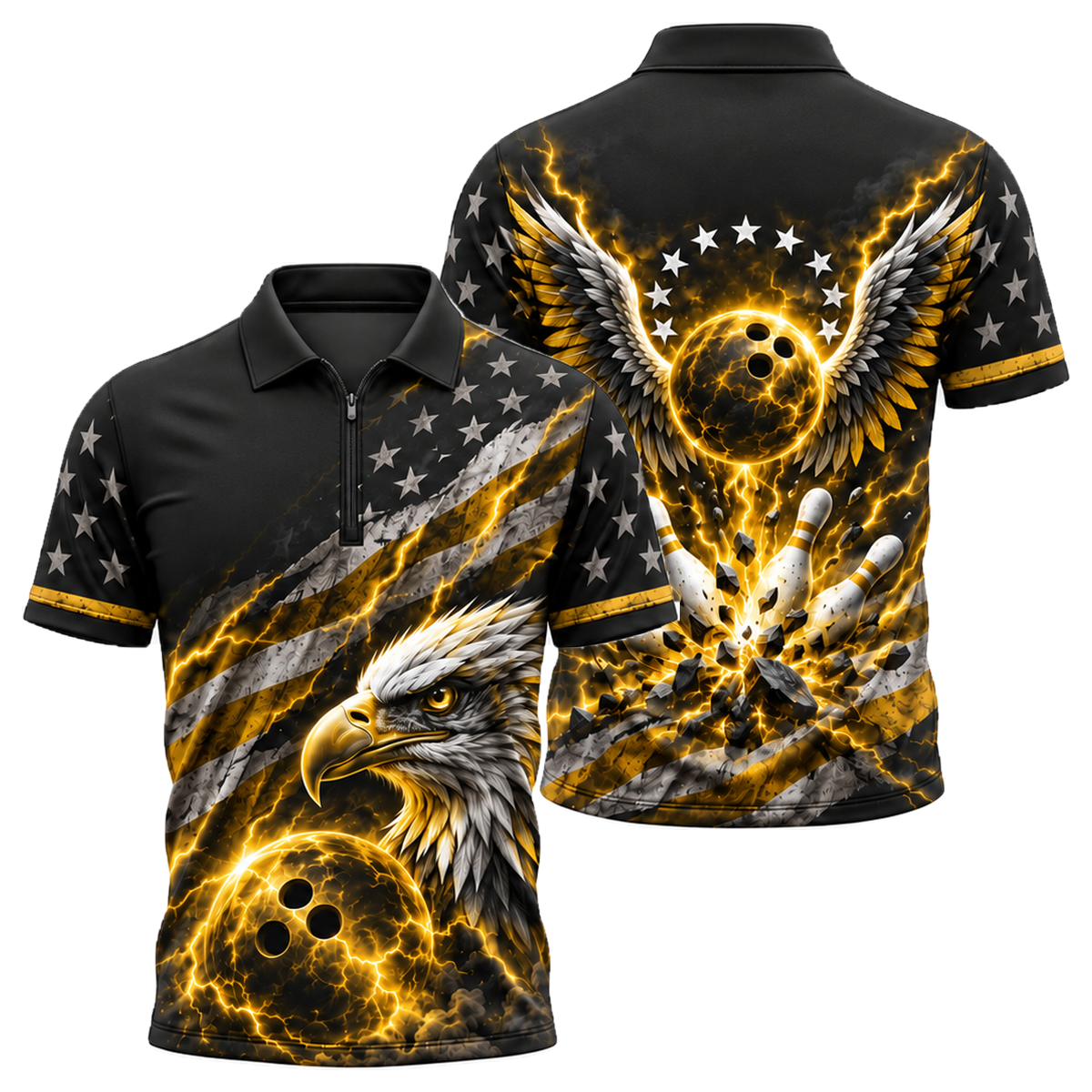 Liberty Lightning Eagle Quarter-Zip Polo in Black & Gold