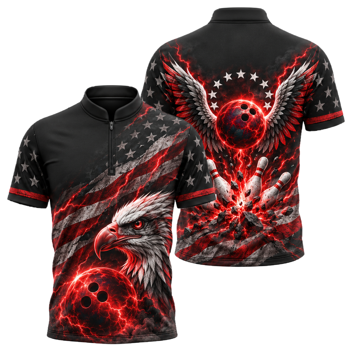 Liberty Lightning Eagle Bowling Jersey in Black & Red