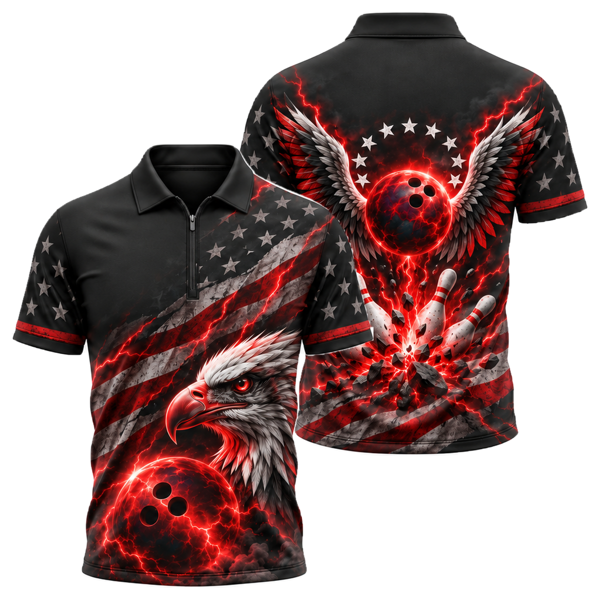 Liberty Lightning Eagle Quarter-Zip Polo in Black & Red