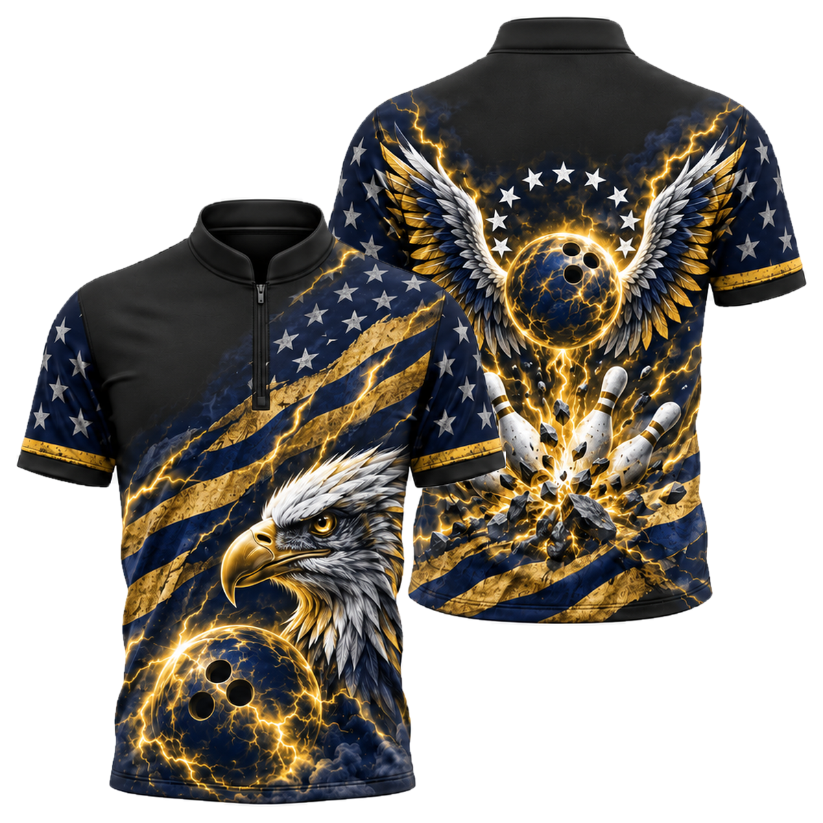 Liberty Lightning Eagle Bowling Jersey in Navy & Gold