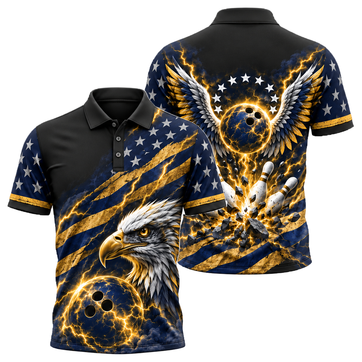 Liberty Lightning Eagle Unisex Polo in Navy & Gold