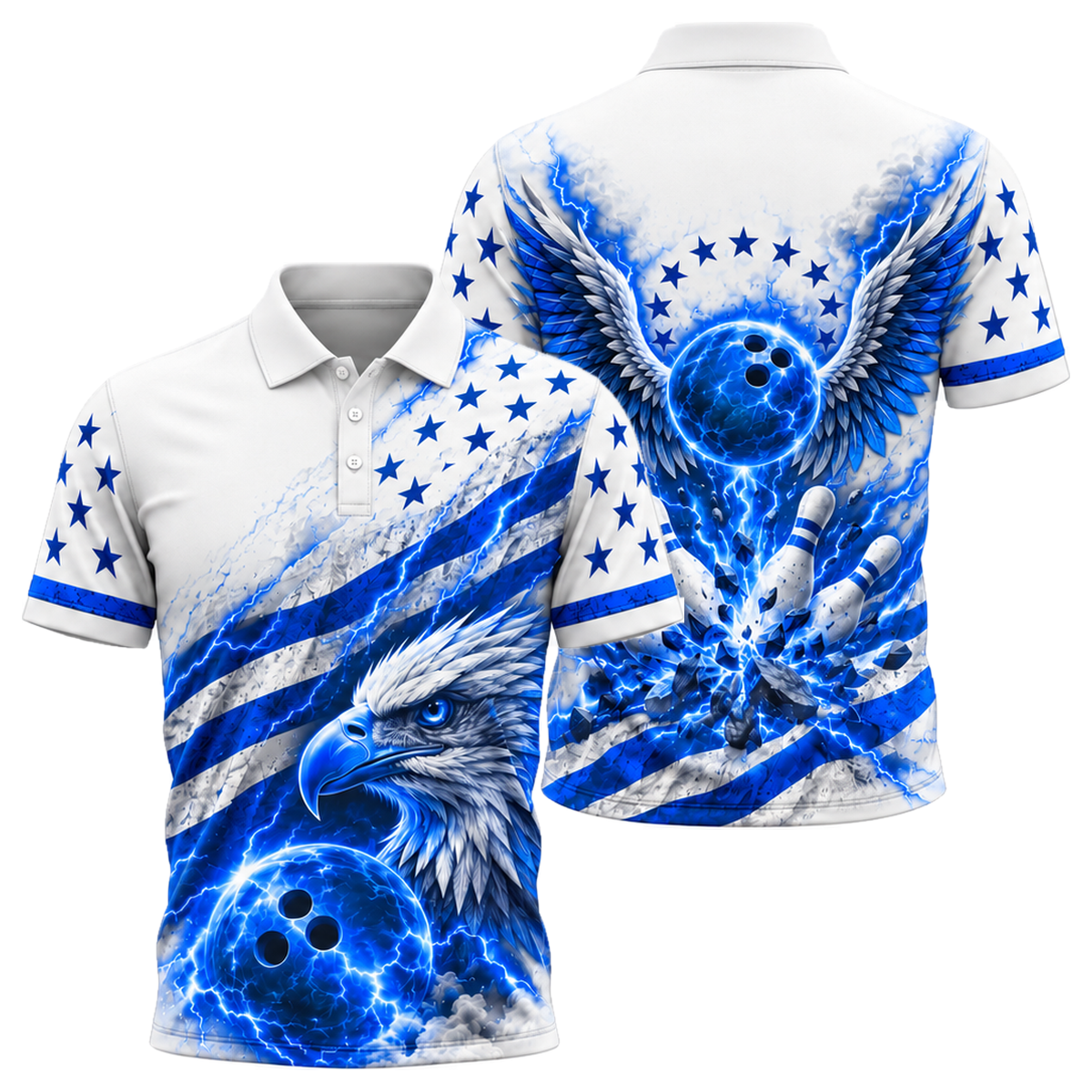Liberty Lightning Eagle Unisex Polo in Royal & White