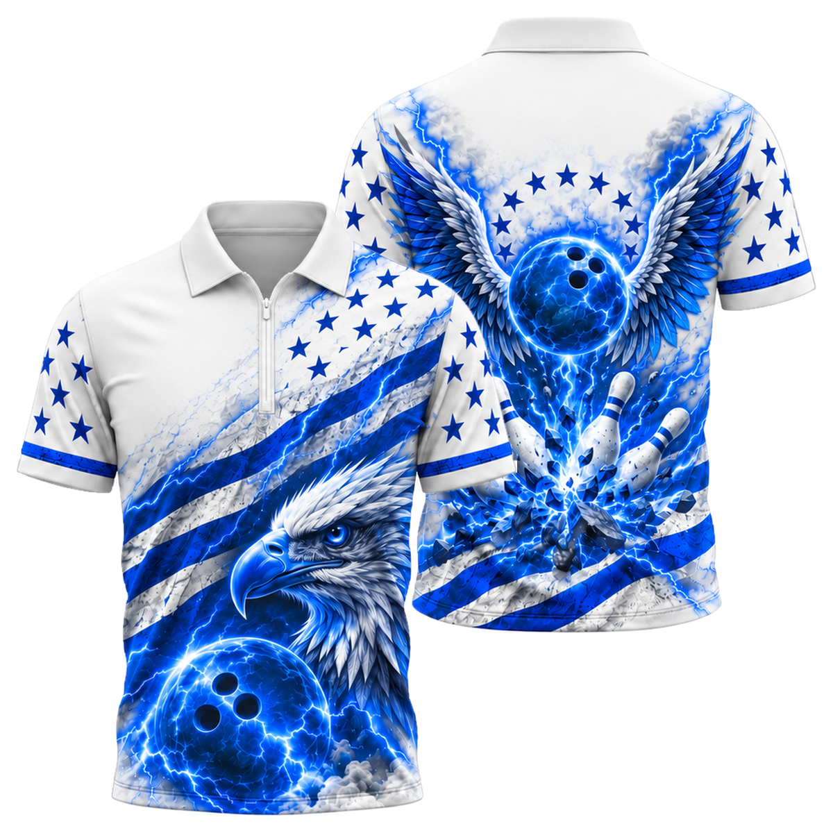 Liberty Lightning Eagle Quarter-Zip Polo in Royal & White