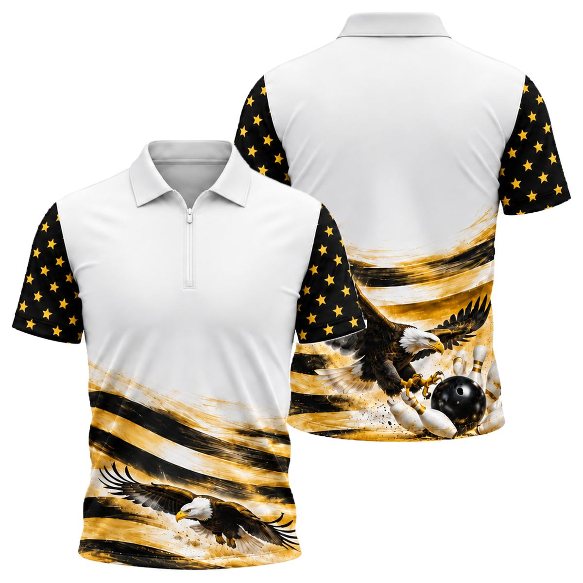 Low Glide Eagle Quarter-Zip Polo in Black & Gold