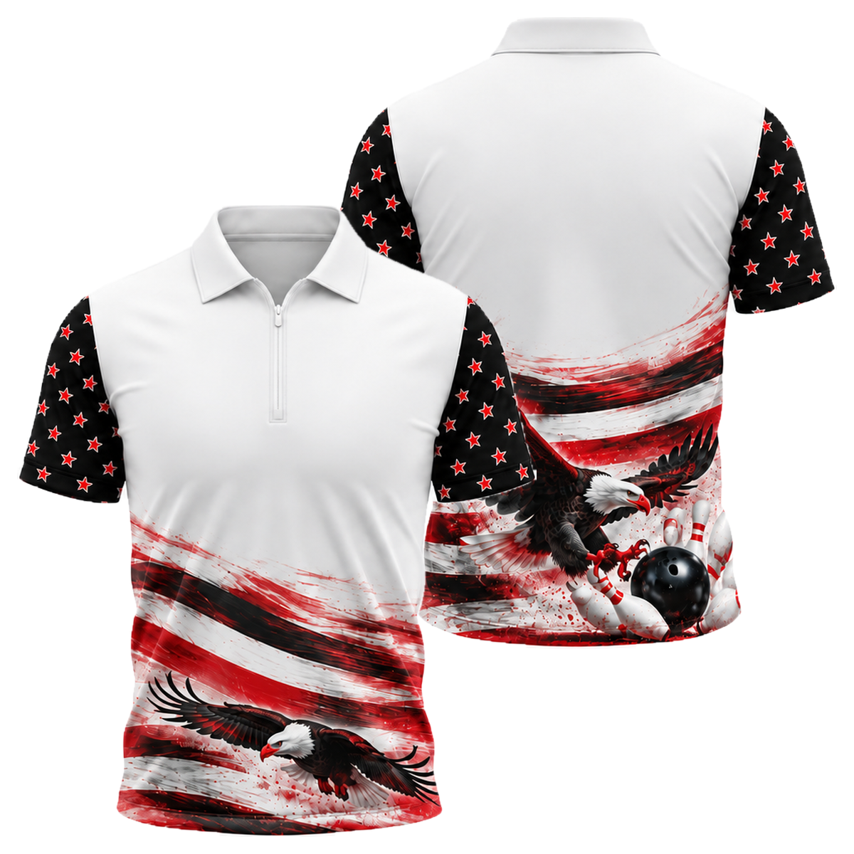 Low Glide Eagle Quarter-Zip Polo in Black & Red
