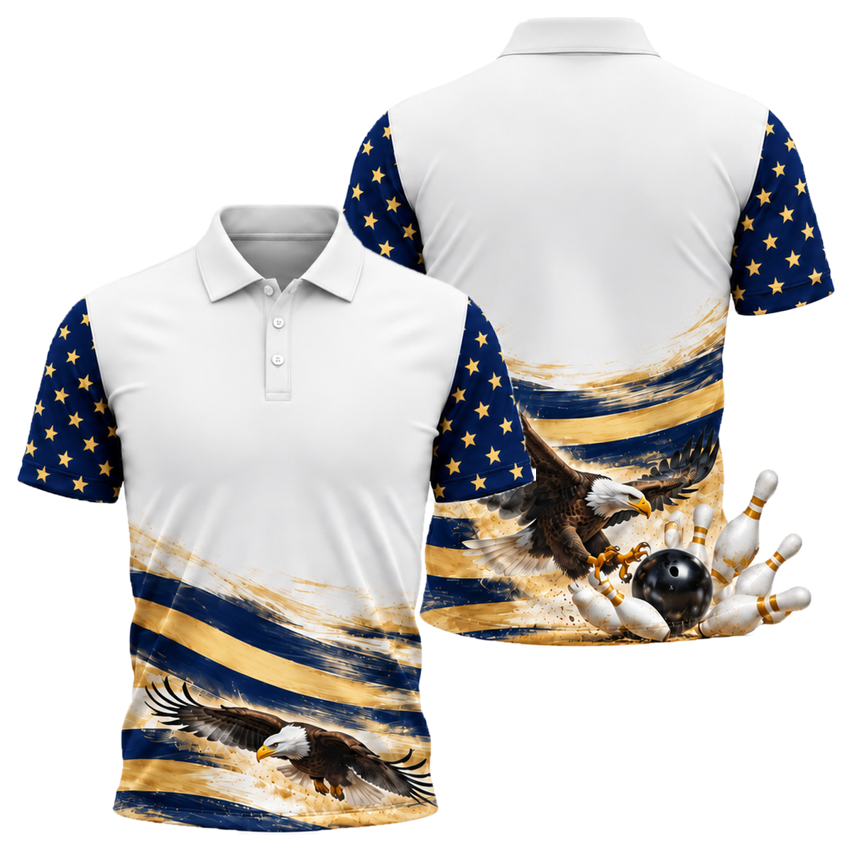 Low Glide Eagle Unisex Polo in Navy & Gold