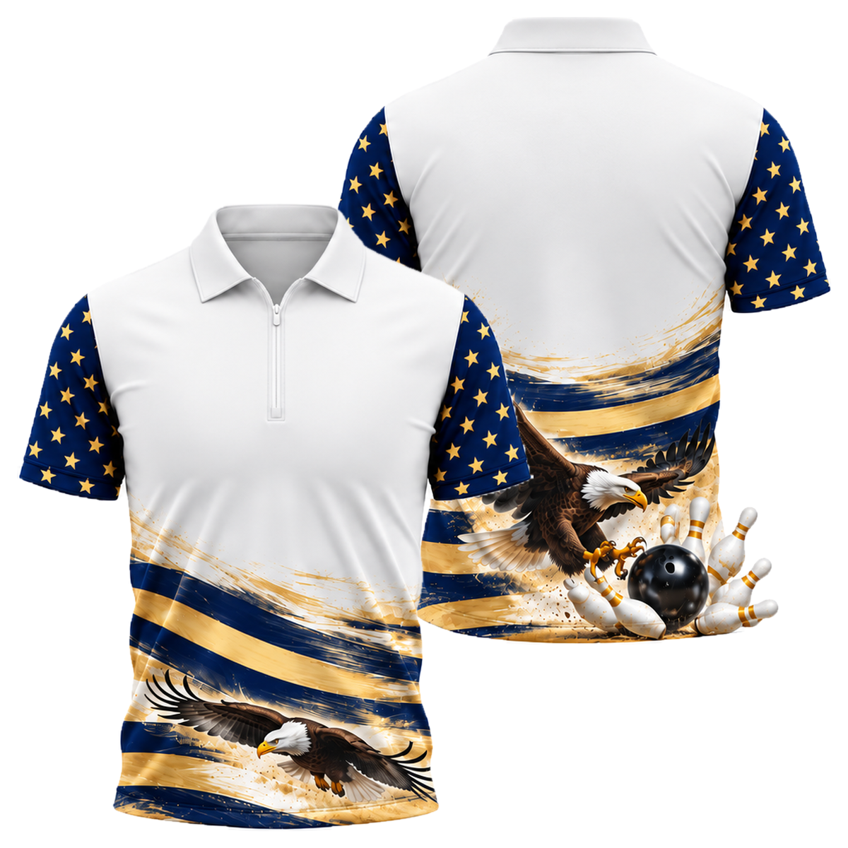 Low Glide Eagle Quarter-Zip Polo in Navy & Gold