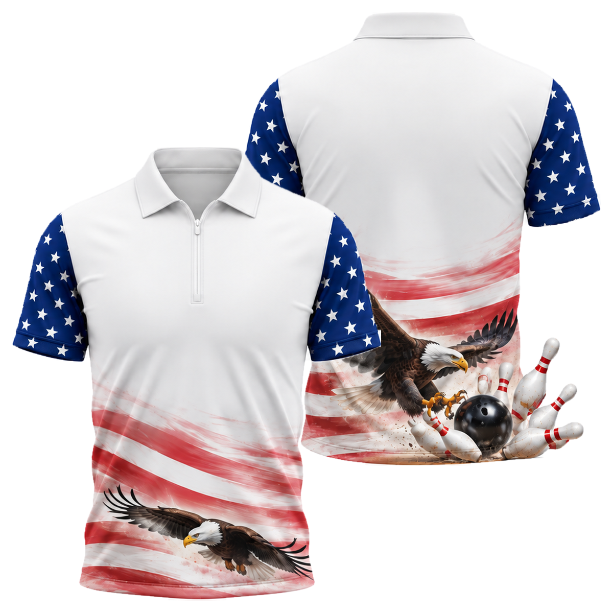 Low Glide Eagle Quarter-Zip Polo in Royal & White