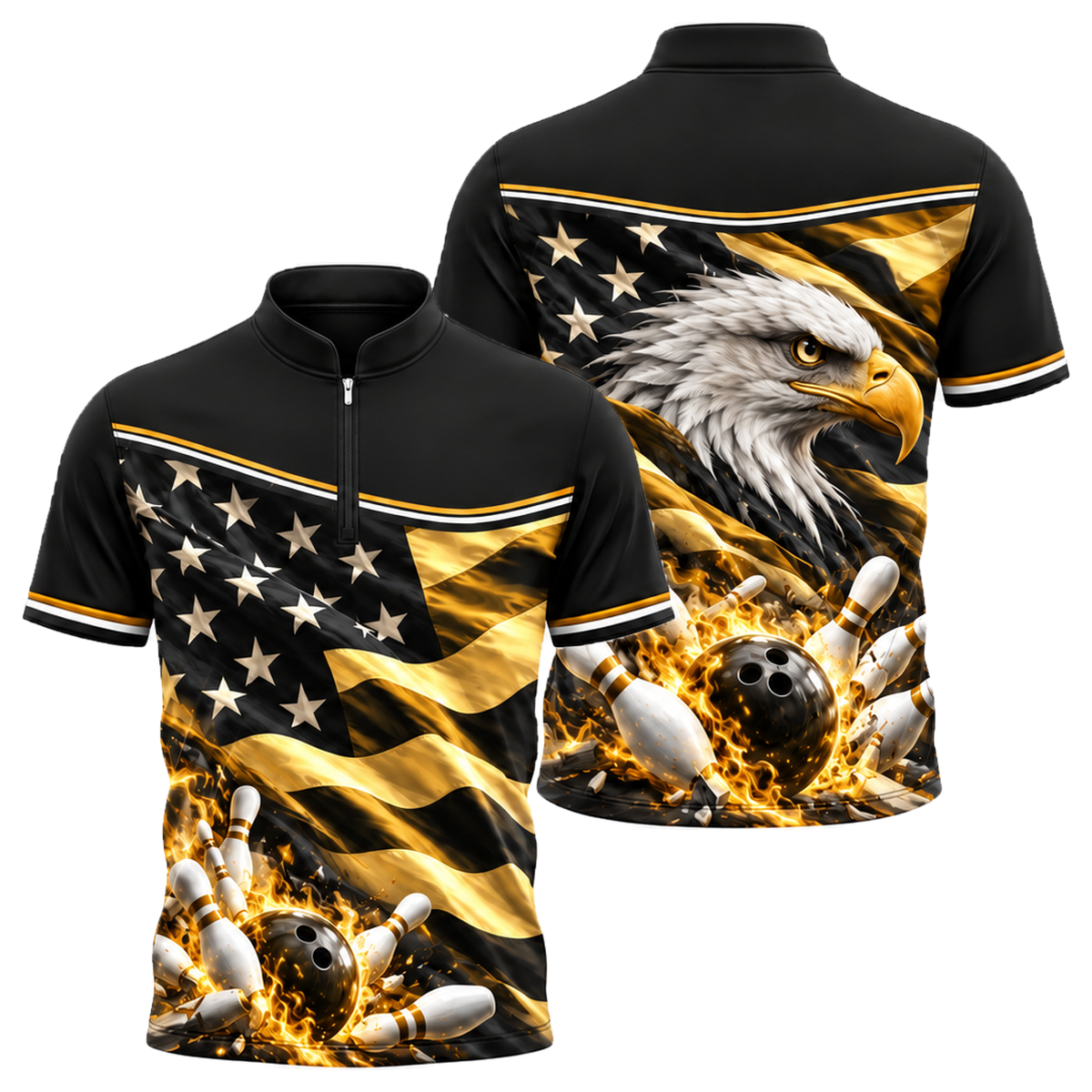 Flag Fold Eagle Bowling Jersey in Black & Gold