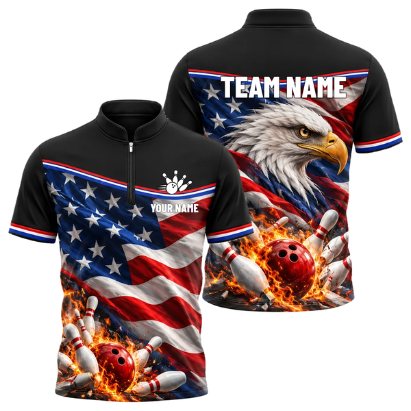 Flag Fold Eagle custom bowling shirt personalized with name and team name