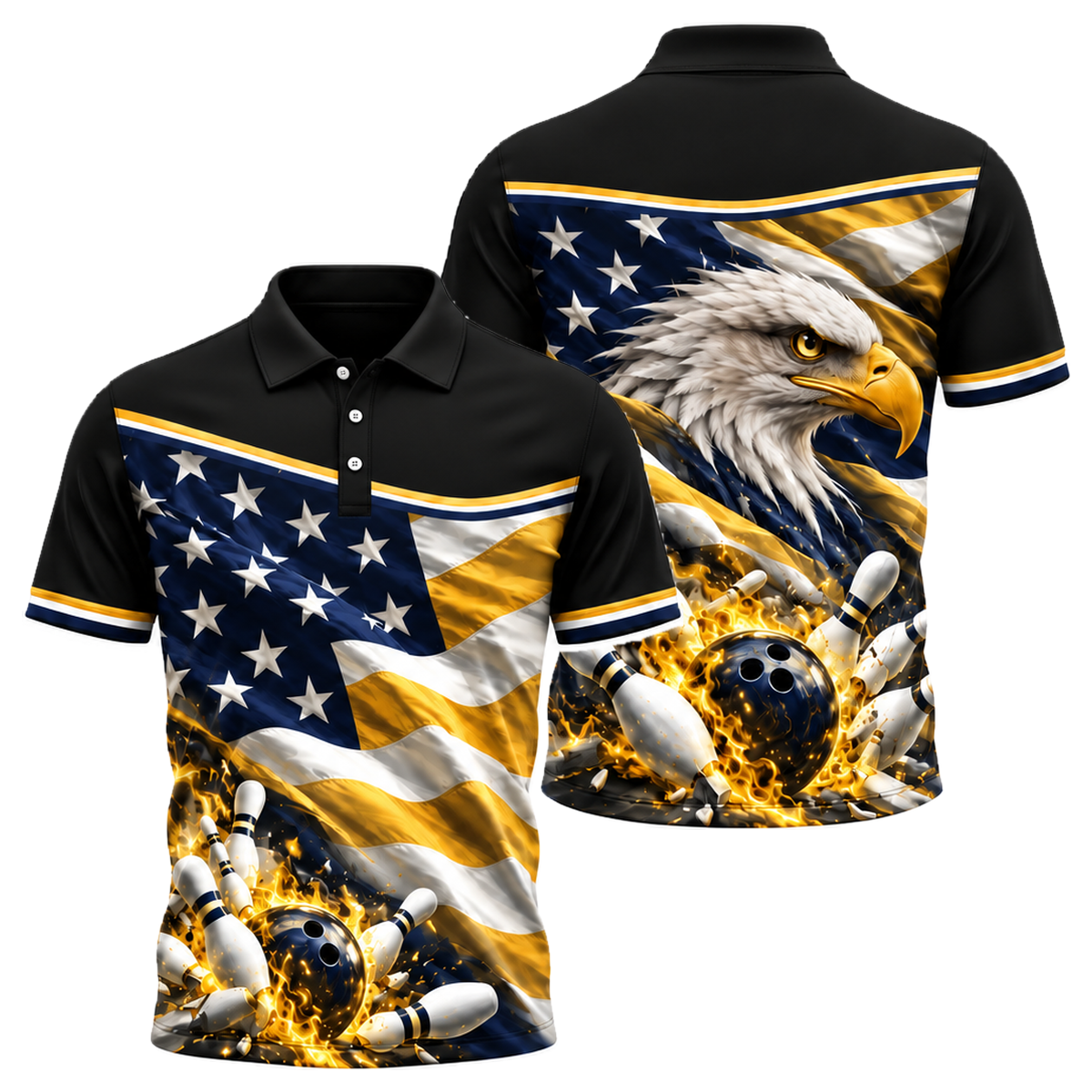Flag Fold Eagle Unisex Polo in Navy & Gold