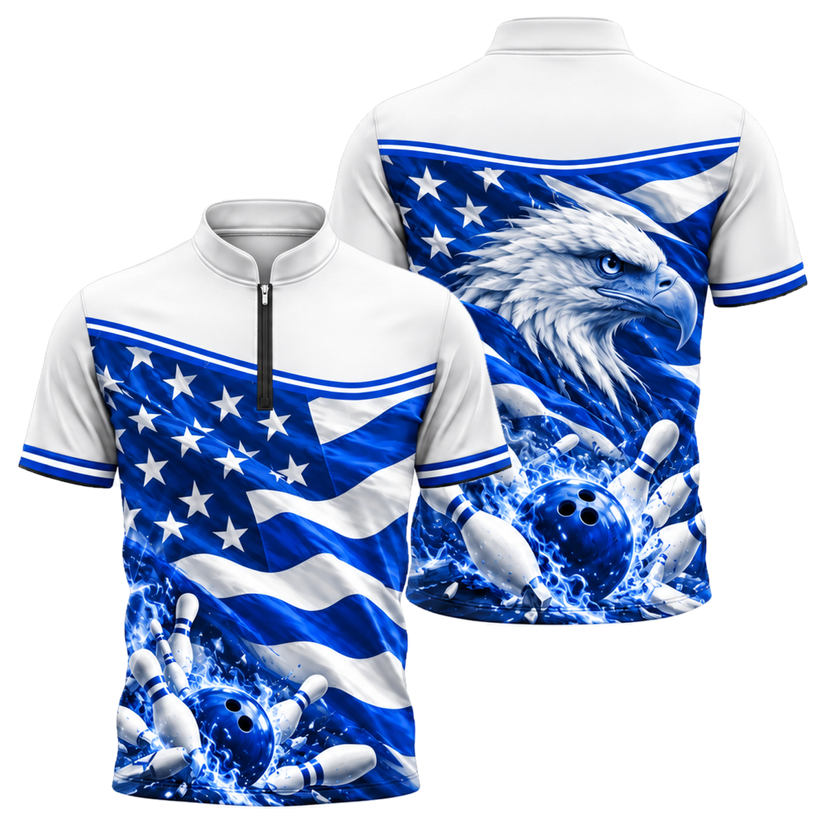 Flag Fold Eagle Bowling Jersey in Royal & White