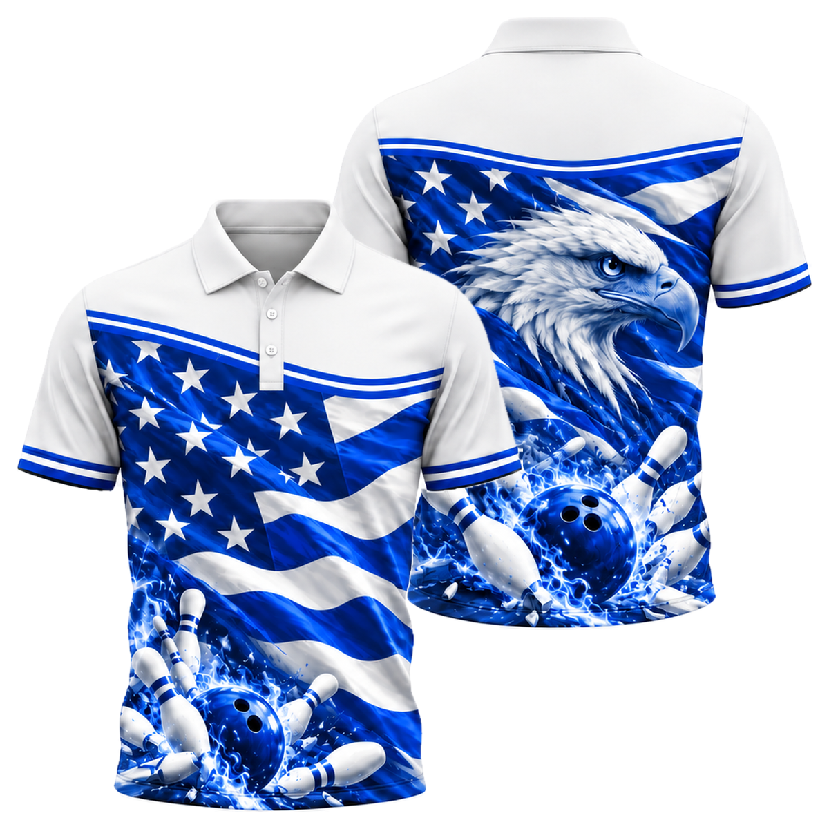 Flag Fold Eagle Unisex Polo in Royal & White