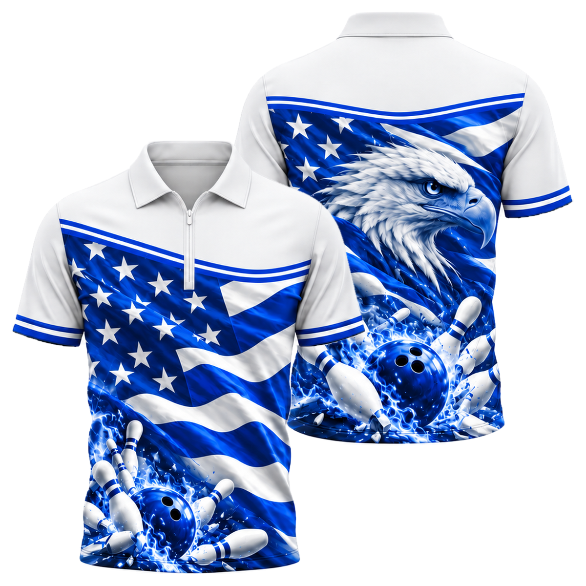Flag Fold Eagle Quarter-Zip Polo in Royal & White