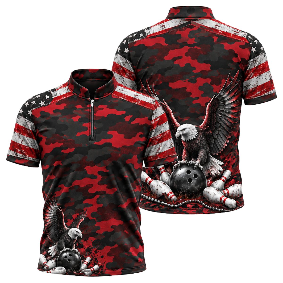 Camo Honor Eagle Bowling Jersey in Black & Red