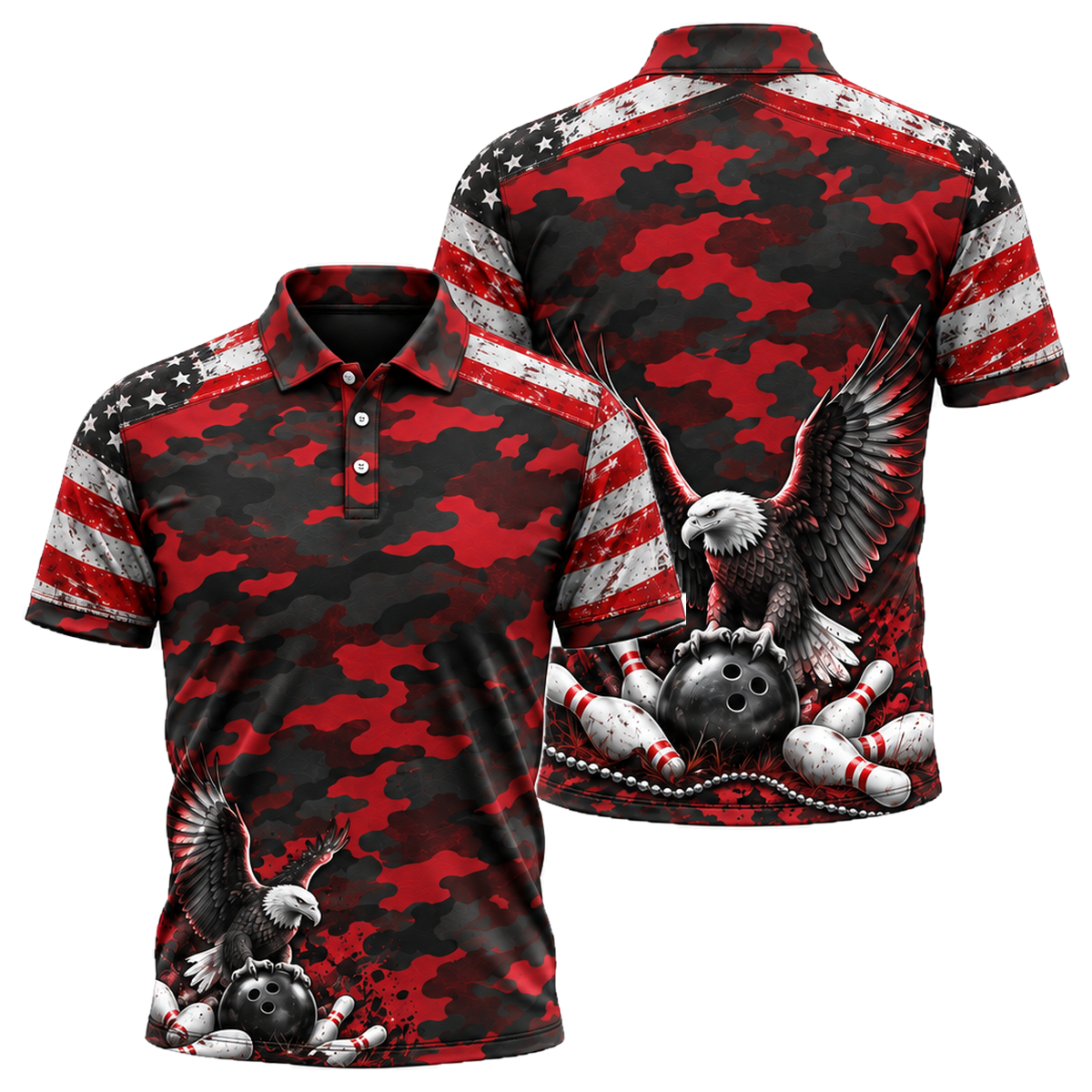 Camo Honor Eagle Unisex Polo in Black & Red