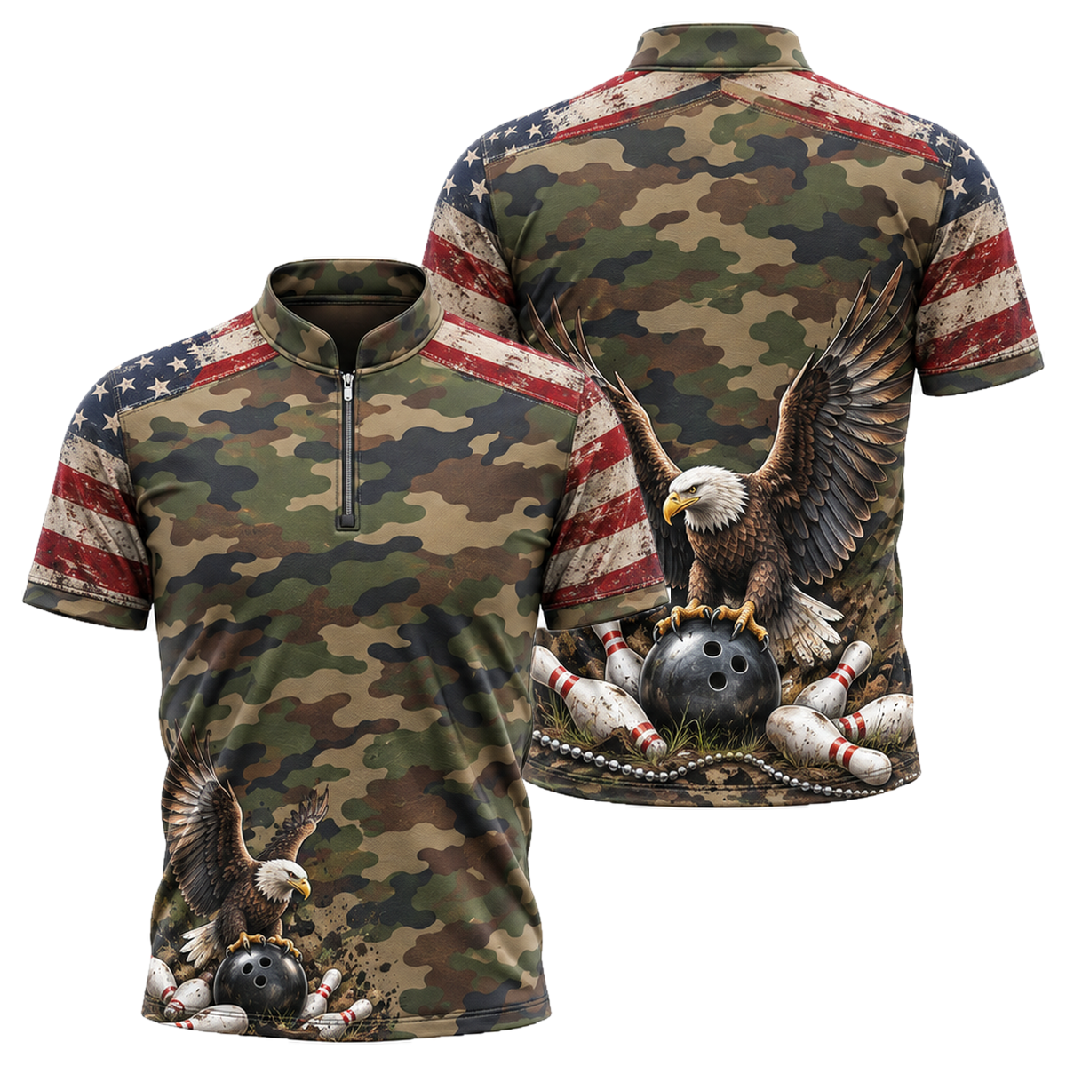 Camo Honor Eagle Bowling Jersey in Green & Gold