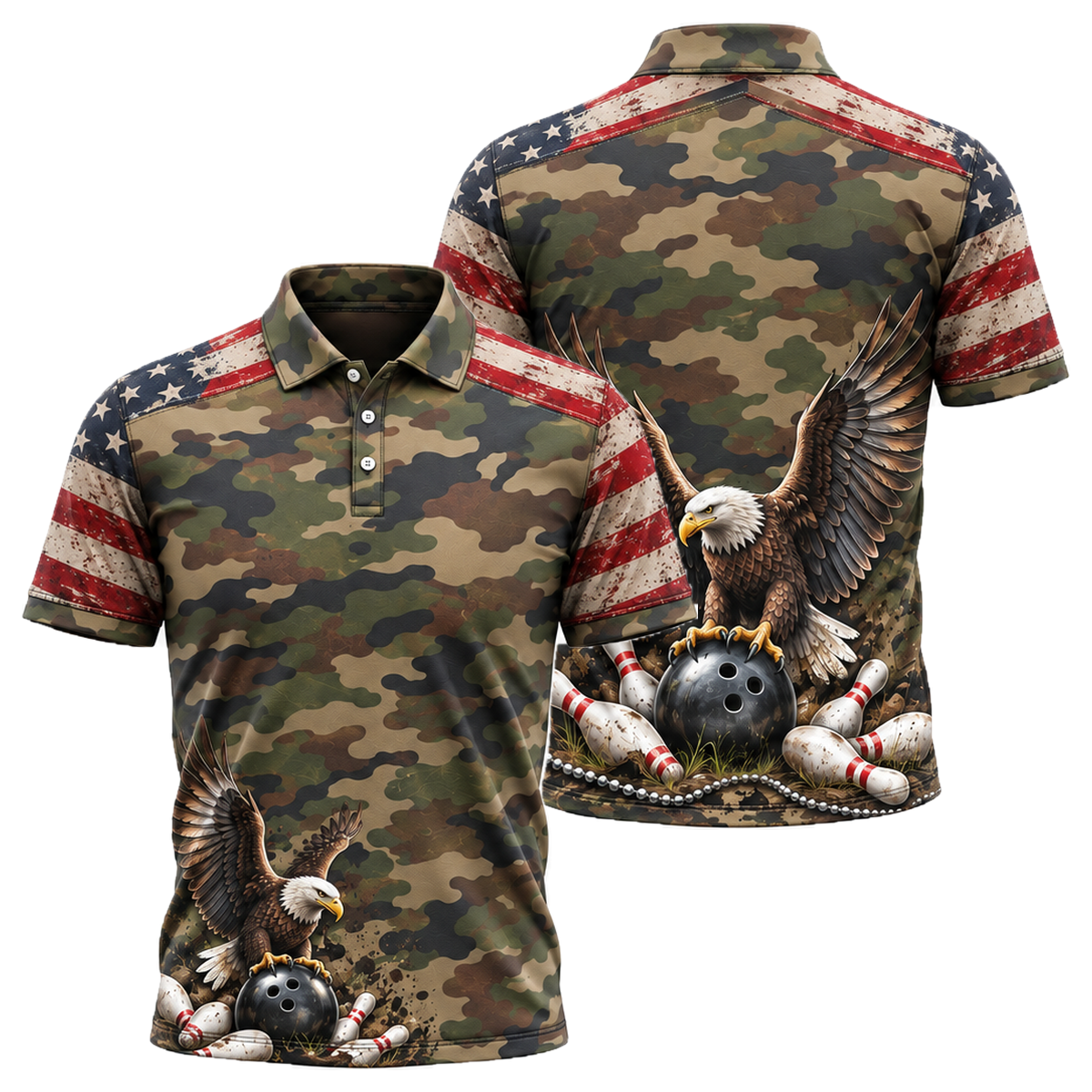 Camo Honor Eagle Unisex Polo in Green & Gold