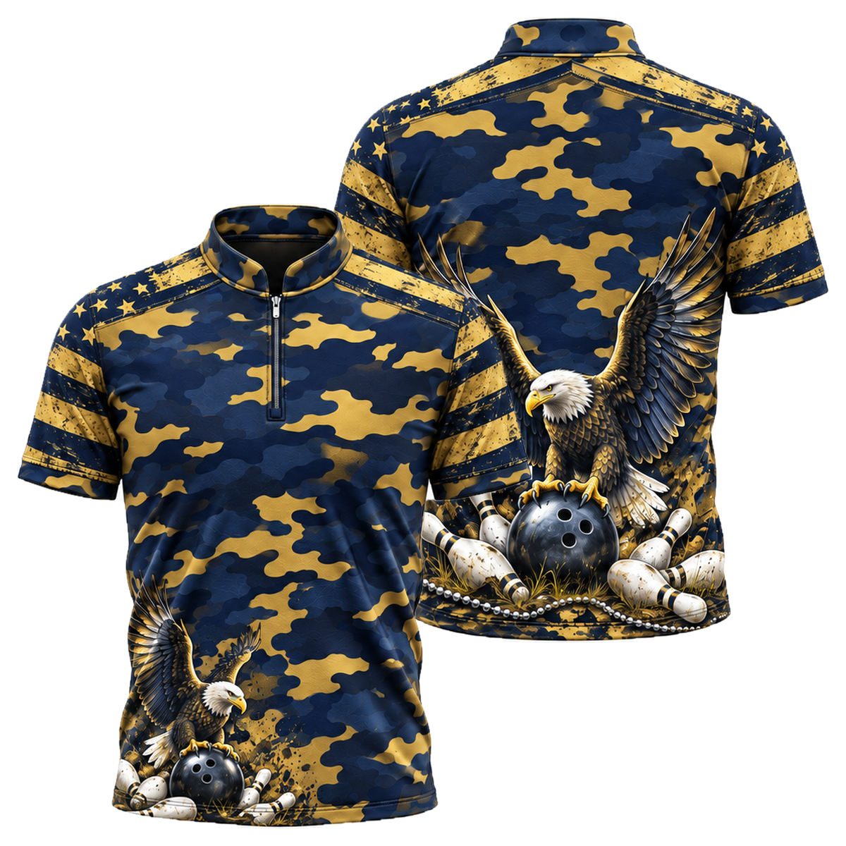 Camo Honor Eagle Bowling Jersey in Navy & Gold