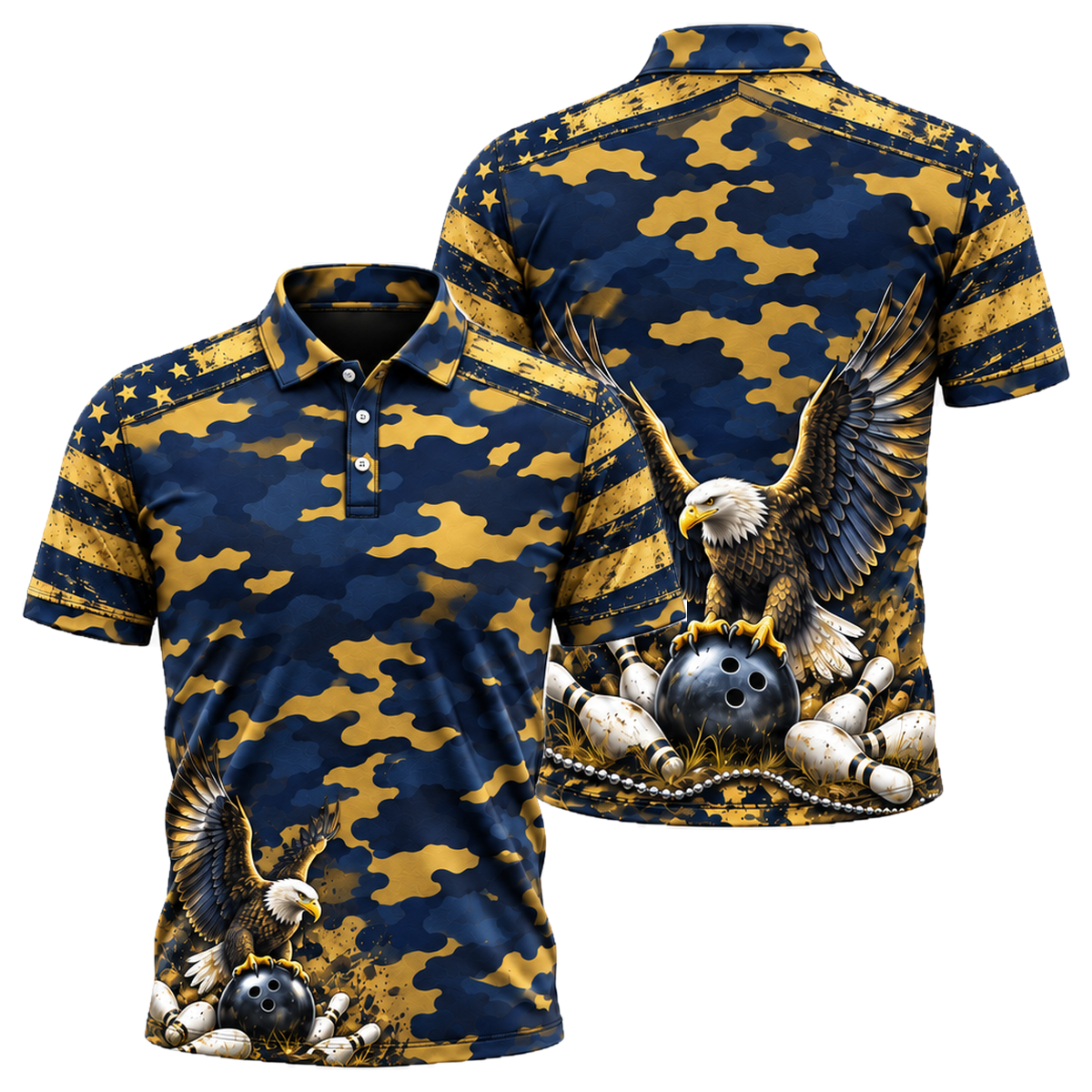 Camo Honor Eagle Unisex Polo in Navy & Gold