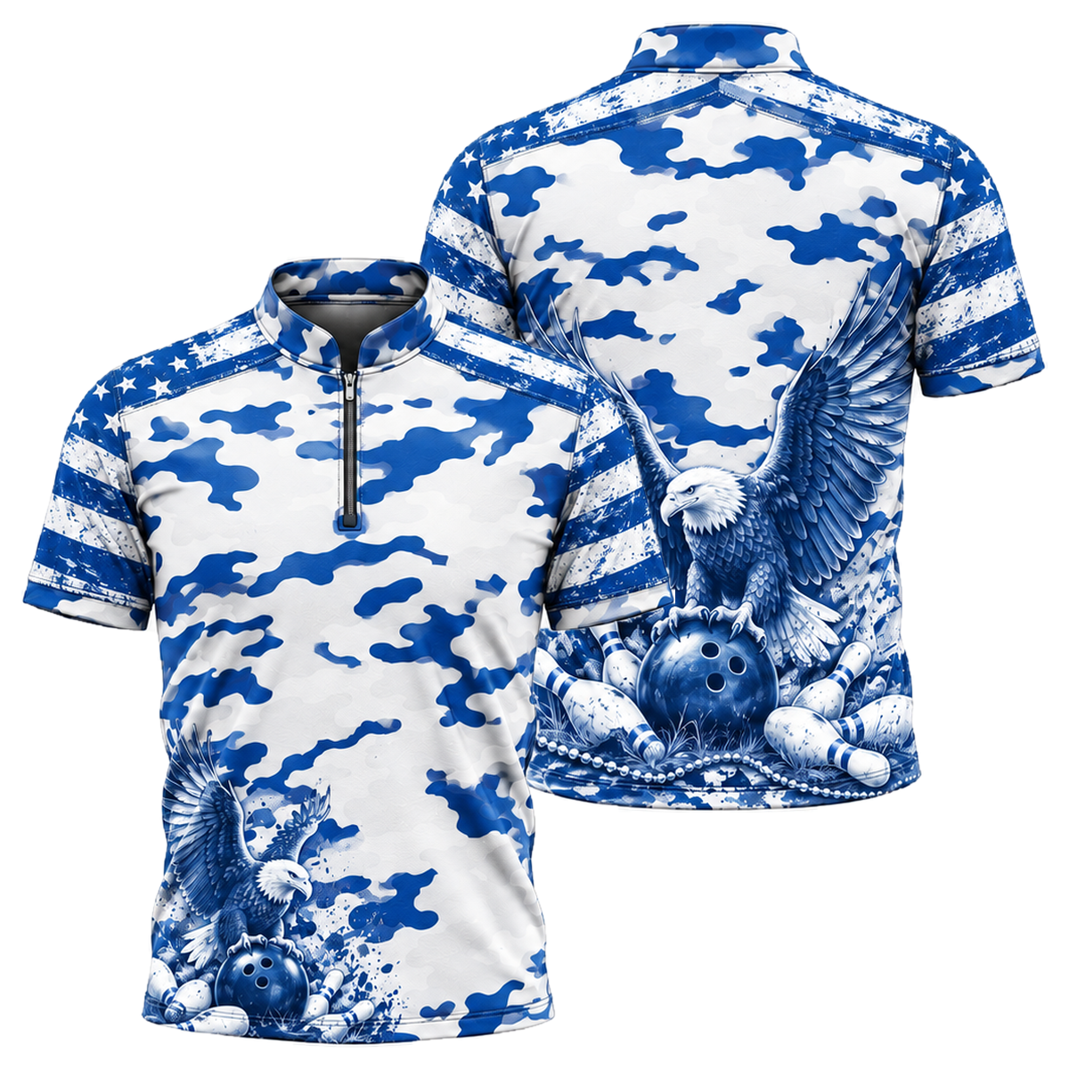 Camo Honor Eagle Bowling Jersey in Royal & White