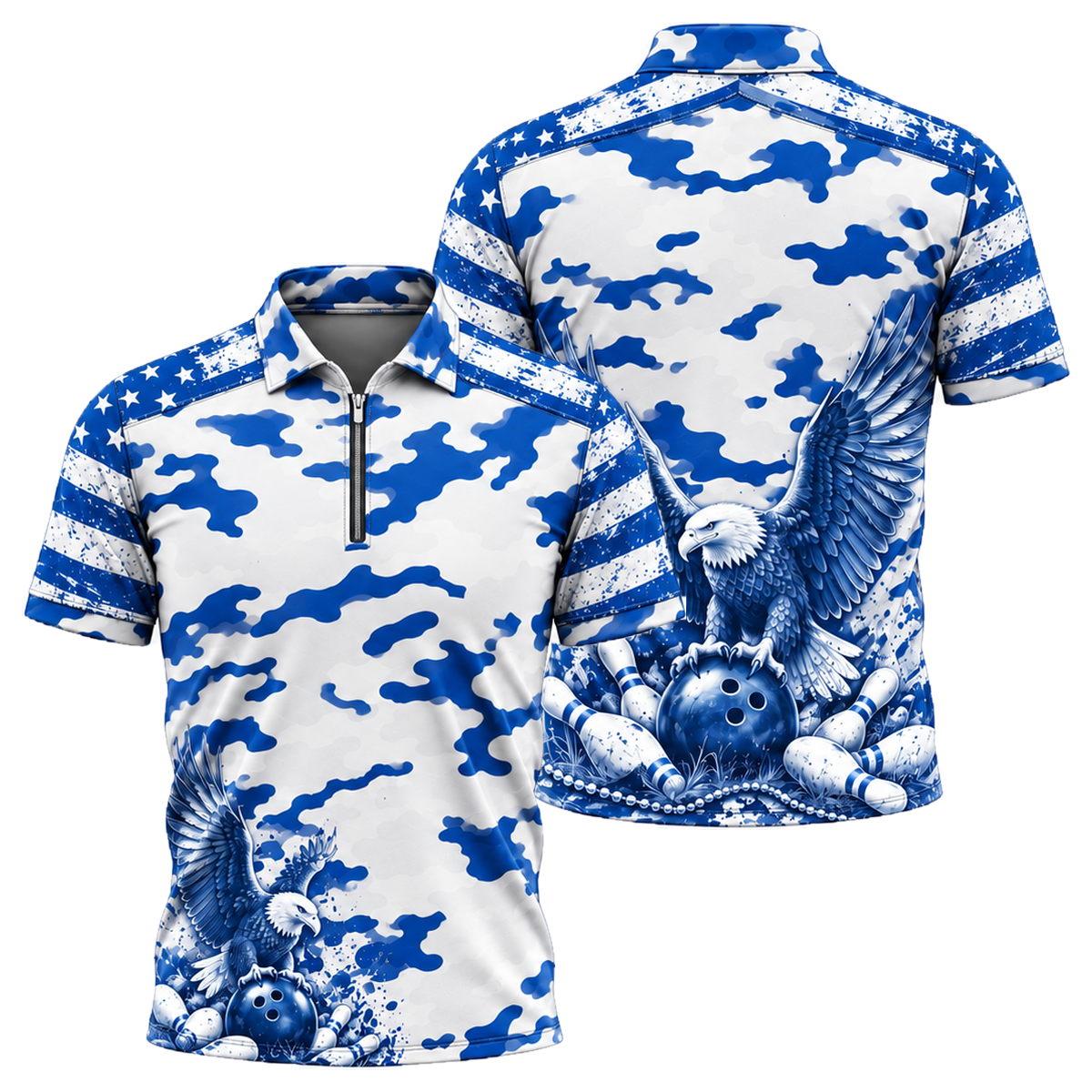 Camo Honor Eagle Quarter-Zip Polo in Royal & White