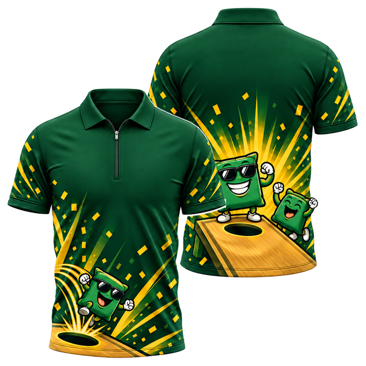 Bag Boss Quarter-Zip Polo in Green & Gold
