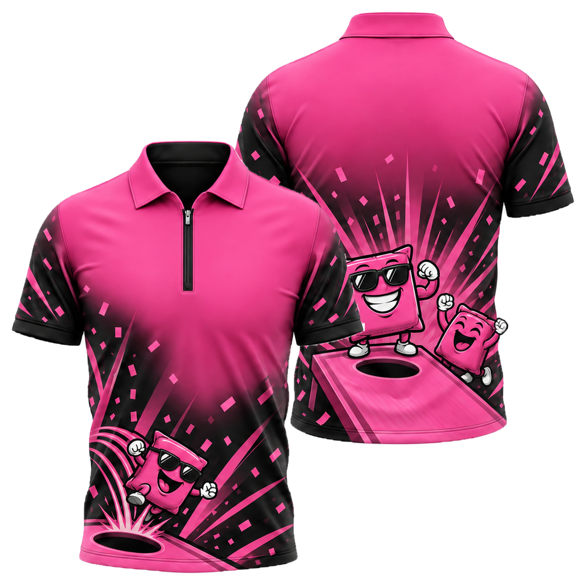 Bag Boss Quarter-Zip Polo in Pink & Black