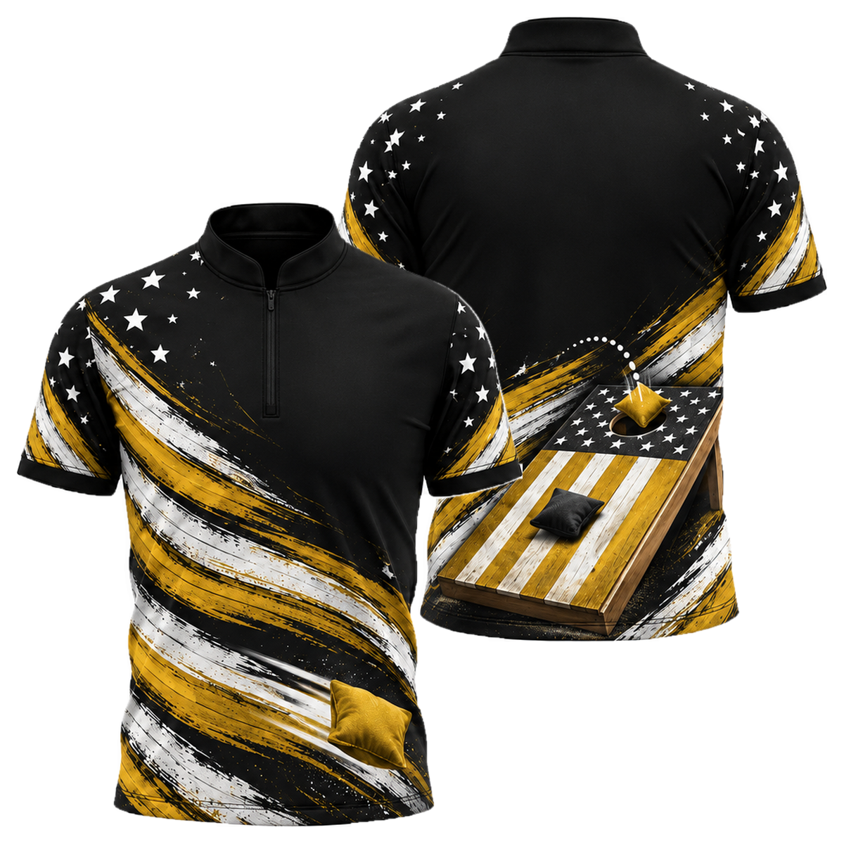 Stars & Bags Cornhole Jersey in Black & Gold