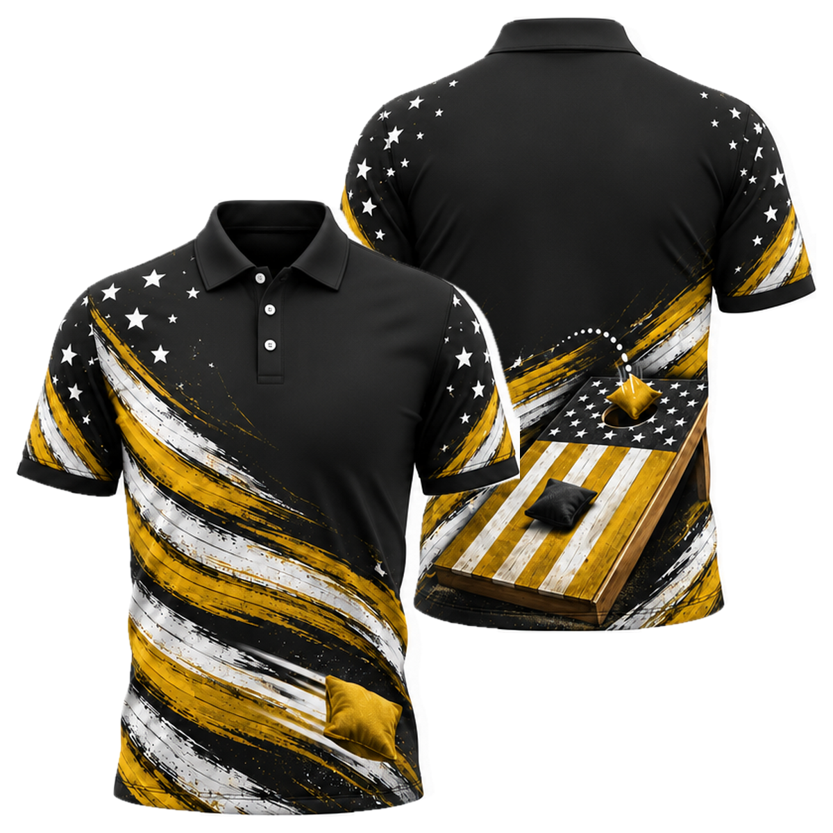 Stars & Bags Unisex Polo in Black & Gold